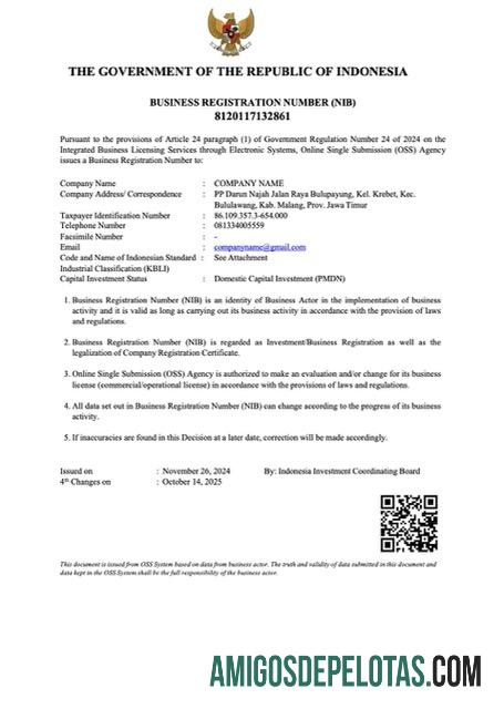 Número de registro comercial da Indonésia para download, modelo Word e PDF